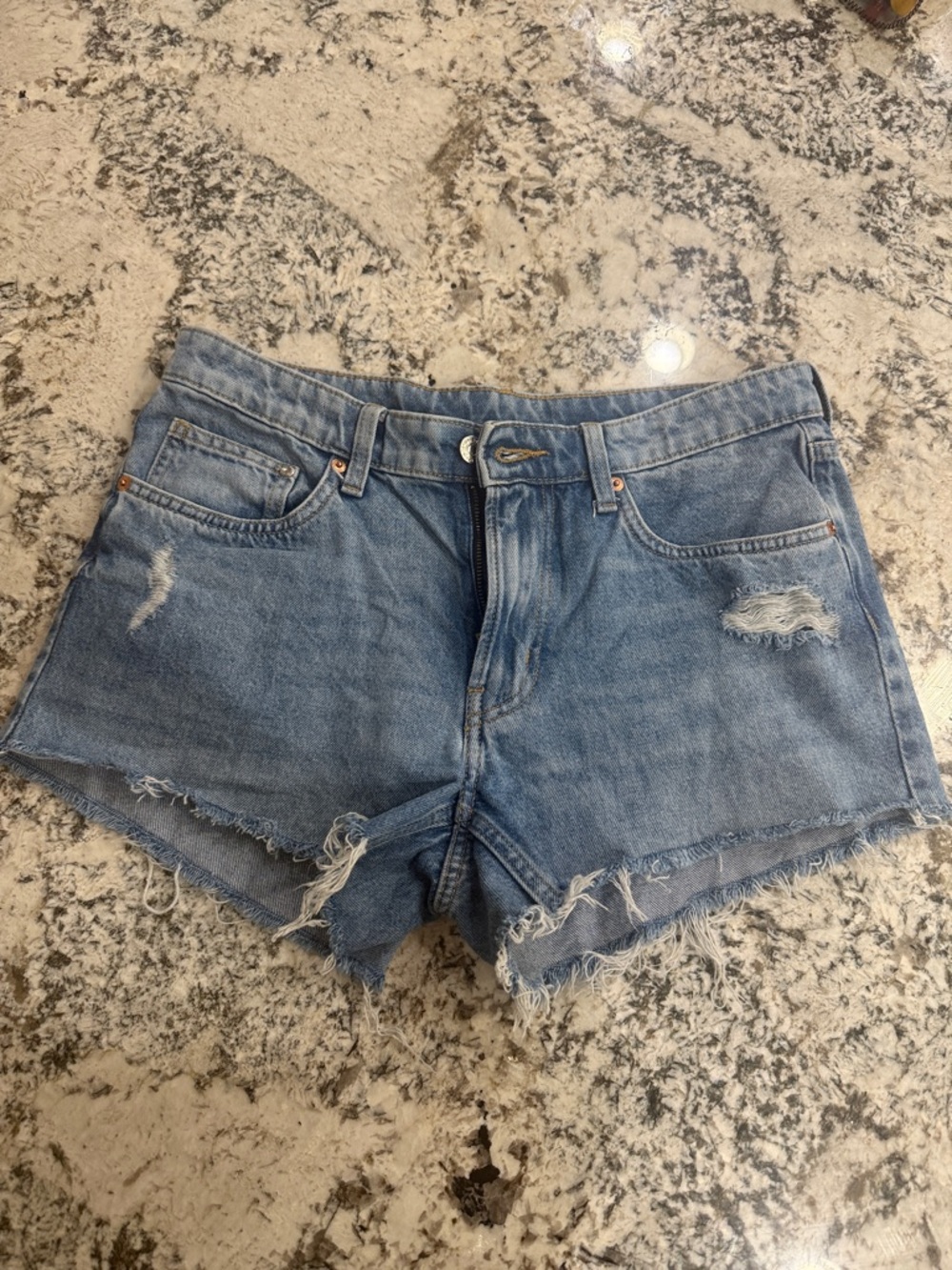 H&M Light Blue Frayed Denim Cutoff Shorts
